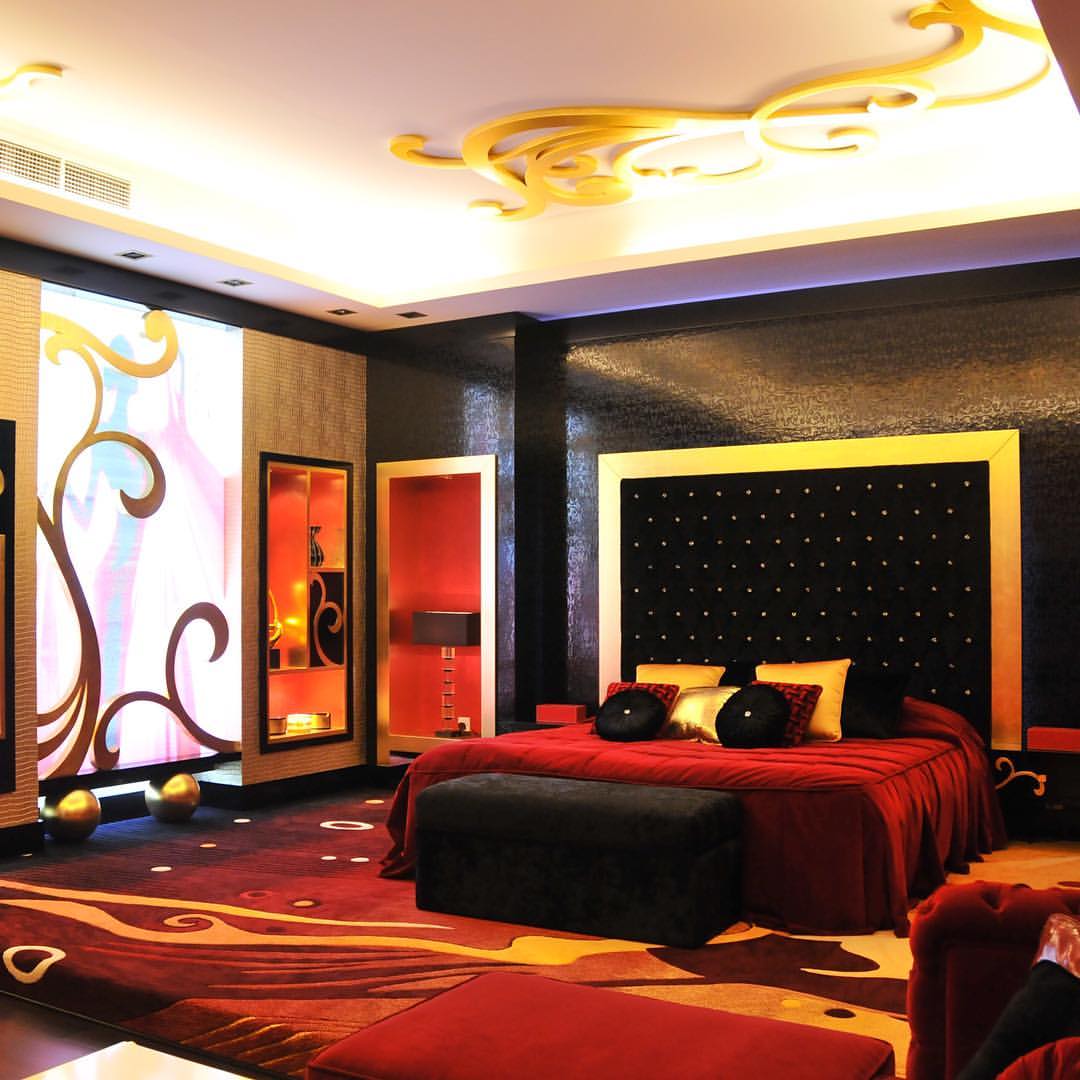 Emirates Décor, Emirates International Group, Dubai | London. Red, Black, Gold Bedroom. Red, black, gold room color design interior decor Dubai luxury