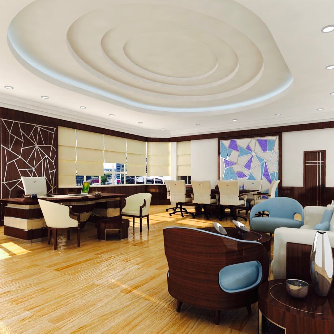 Office design decor interior business wood blue brown unique luxury by Emirates Décor